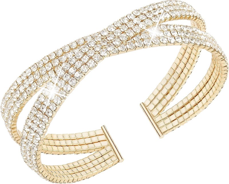 Suyi Rhinestone Bracelet Multilayer Gold Cuff Bracelet for Women Crystal Braidal Bracelets - Image 1